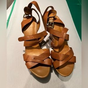 Women’s Franco Sarto Tan Leather Wedge Sandals